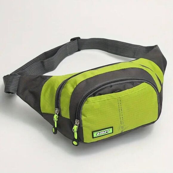 NWT Gorgeous Green & Grey Nylon Sling Bag Fanny Pack Bag with double zipper - Picture 1 of 9